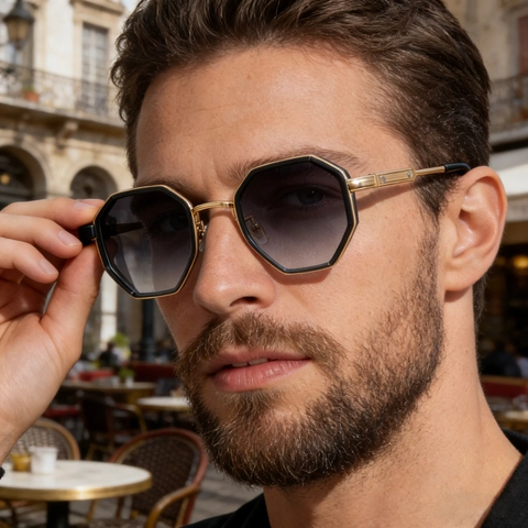Fashion Men Square Sunglasses Retro Metal Octagonal Frame UV400 Protection Outdoor Driving Geometric Geometric Tinted Sun Glasses