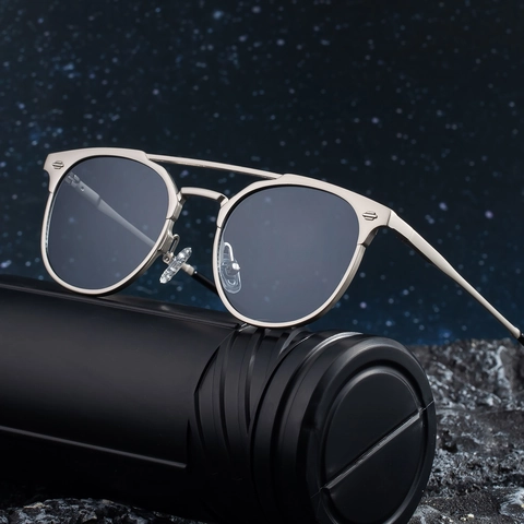 Lunettes De Soleil Rondes Rétro Pour Hommes Monture Métallique Double Pont Protection UV400 Style Steampunk Vintage