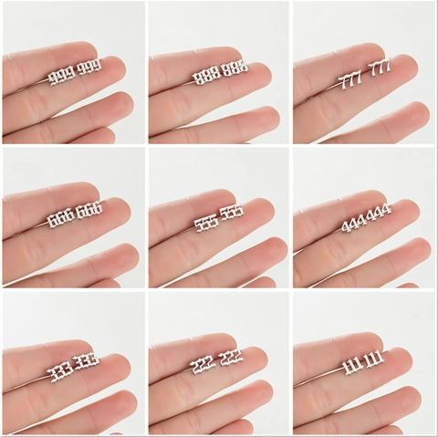 Angel Number Stud Earrings Stainless Steel Gothic Old English 111-999 Punk Hip Hop Jewelry For Women Men