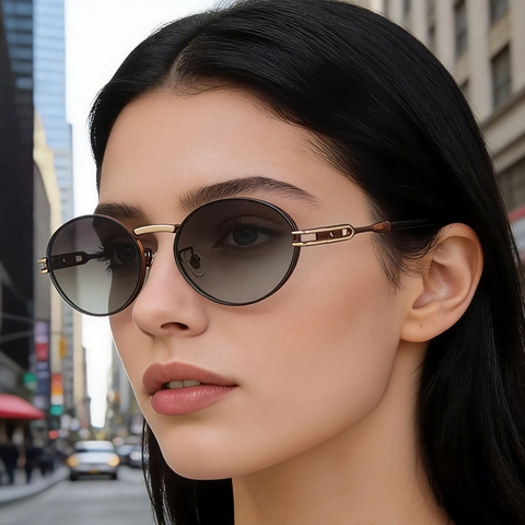 Vintage Oval Sunglasses Metal Frame PC Lens UV400 Protection Gradient Fashion Eyewear For Women Outdoor