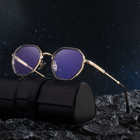 Men Octagonal Sunglasses Retro Metal Frame UV400 Protection Square Gradient Lens Fashion Outdoor Driving Eyewear