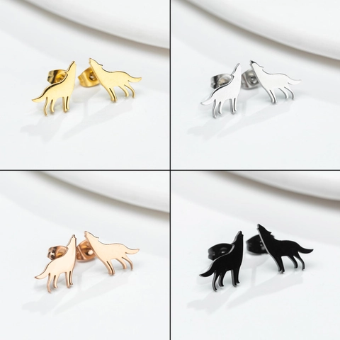 Orecchini A Lobo Con Silhouette Di Lupo Che Urla Acciaio Inossidabile Placcato Oro 18K Gioielli Di Moda Per Donna