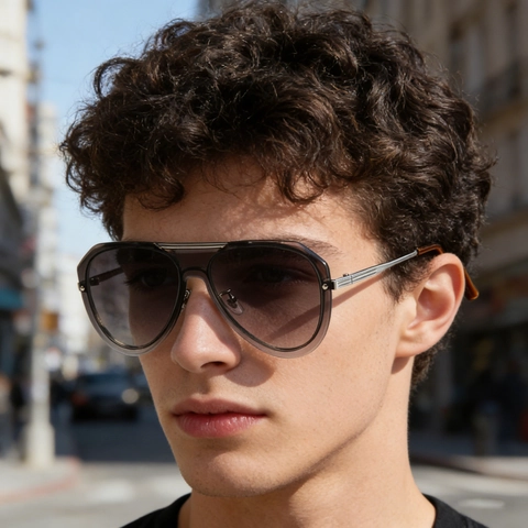 Occhiali Da Sole Aviatore Da Uomo Protezione UV400 Montura In Metallo Doppio Ponte Vintage Moda Lenti Sfumate Trasparente