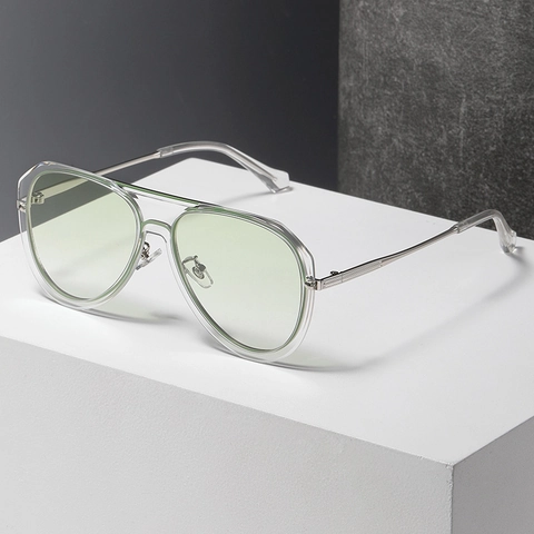 Occhiali Da Sole Aviatore Da Uomo Protezione UV400 Montura In Metallo Doppio Ponte Vintage Moda Lenti Sfumate Trasparente