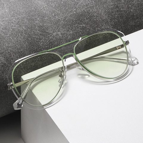 Lunettes de Soleil Aviateur Mode pour Hommes Protection UV400 Branches Métalliques Monture Transparente Extérieur Conduite Lunettes de Pilote Classiques