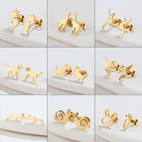 Orecchini A Lobo Animali Acciaio Inossidabile Cartone Animato Dinosauro Giraffa Cane Coniglio Carota Gioielli Di Moda Per Donna