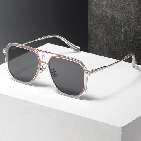 Occhiali Da Sole Quadrati Uomo Donna Doppio Ponte Montatura Metallo Protezione UV400 Guida Esterna Moda