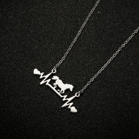 Collar Con Colgante De Caballo De Acero Inoxidable Línea De Latido EKG Corazón Caballo Corriendo Joyería De Moda Minimalista Para Mujer