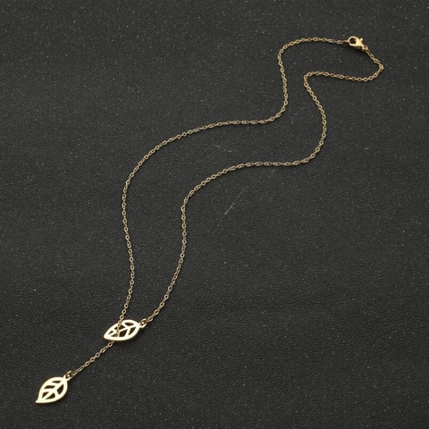 Collar En Y Con Colgante De Hoja Hueca De Acero Inoxidable Accesorio De Cadena Larga Para Mujer