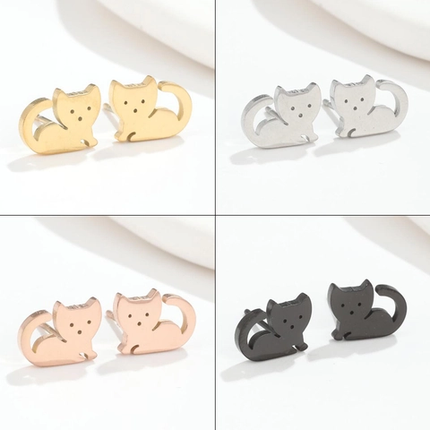 Pendientes De Gato De Acero Inoxidable Silueta De Gatito Animal Lindo Minimalista Joyas De Piercing Para Mujeres Niñas Antialérgico