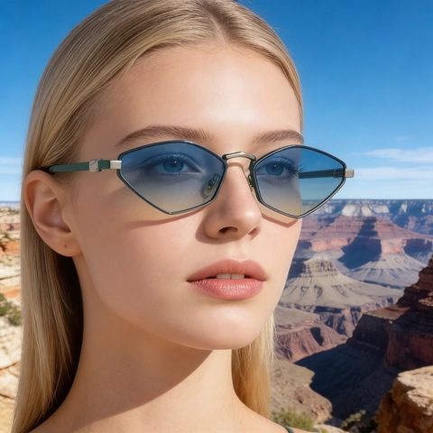 Occhiali Da Sole Geometrici Poligono Donna Montatura In Metallo Lenti Sfumate UV400 Moda Retrò