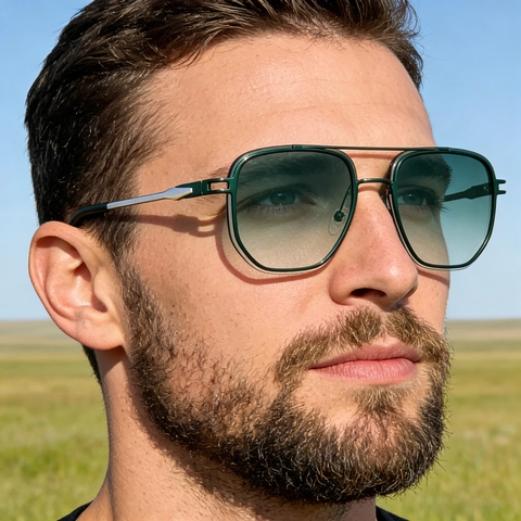 Square Sunglasses Metal Double Bridge UV400 Protection Fashion Driving Shades For Men Retro Large Frame