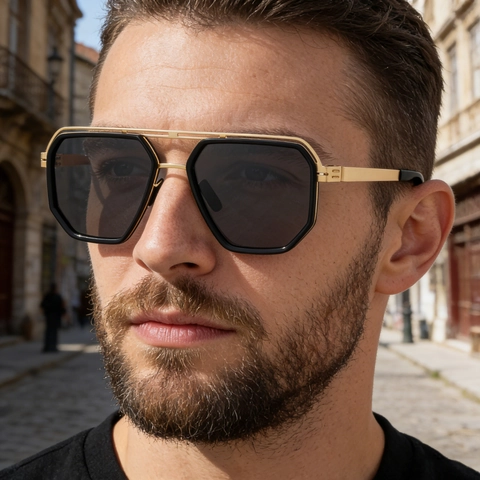 Gafas De Sol Polarizadas Para Hombre Montura Octogonal Irregular Doble Puente Lentes TAC UV400 Moda Retro Pesca