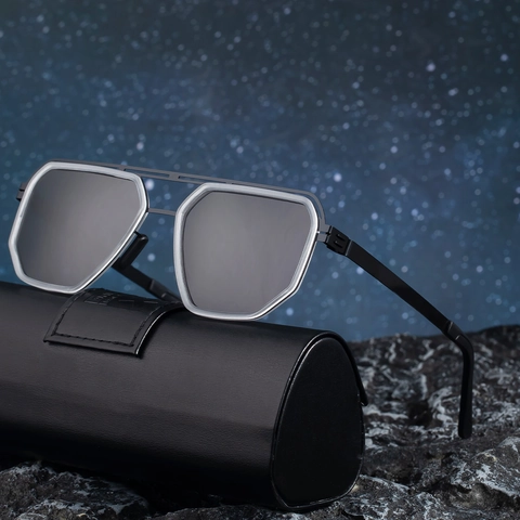 Gafas De Sol Polarizadas Para Hombre Montura Octogonal Irregular Doble Puente Lentes TAC UV400 Moda Retro Pesca