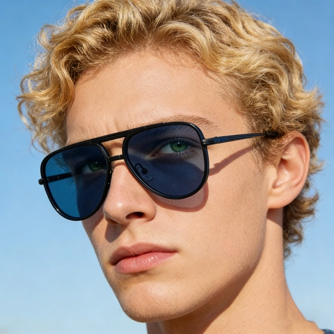 Occhiali Da Sole Aviator Retrò Uomo Montatura In Metallo Protezione UV400 Cerniere A Molla Doppio Ponte Esterno Classico