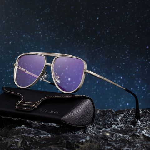 Occhiali Da Sole Aviator Retrò Uomo Montatura In Metallo Protezione UV400 Cerniere A Molla Doppio Ponte Esterno Classico