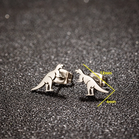 Minimalist Dinosaur Stud Earrings Stainless Steel T-Rex Silhouette Animal Tiny Fashion Jewelry For Women