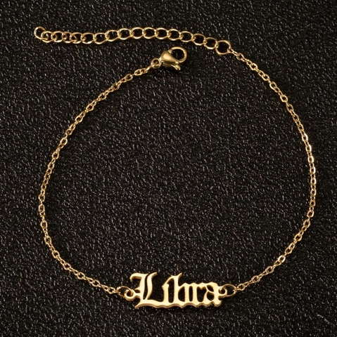 Stainless Steel Gothic Zodiac Sign Letter Anklet For Women Gold Silver Plated Old English Boho Beach Jewelry Accessory