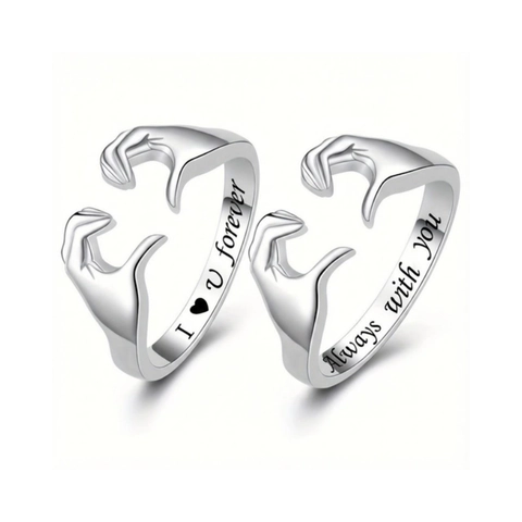 Anelli Di Coppia Con Cuore E Mano Romantici Rame Placcato Argento Anello Aperto Regolabile Inciso I Love You Gioielli