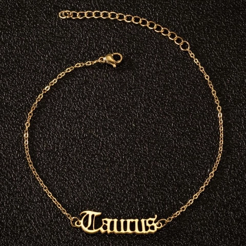 Stainless Steel Gothic Zodiac Sign Letter Anklet For Women Gold Silver Plated Old English Boho Beach Jewelry Accessory