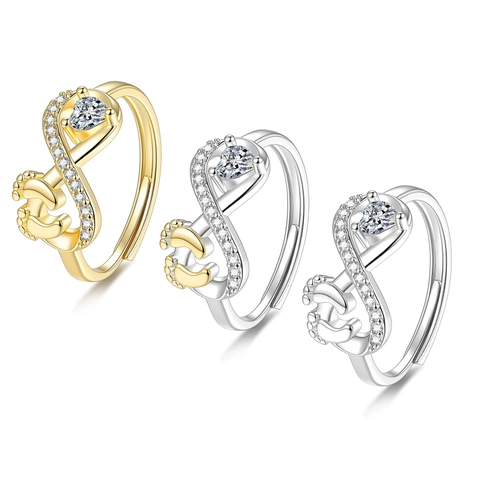 Anillo De Cobre Circonita Cúbica Infinito Corazón Huellas De Bebé Ajustable Joyería De Dedo Para Mujeres Regalo Madre