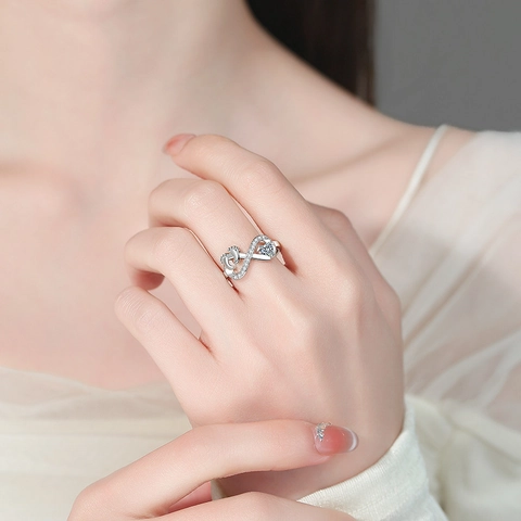 Anillo De Cobre Circonita Cúbica Infinito Corazón Huellas De Bebé Ajustable Joyería De Dedo Para Mujeres Regalo Madre