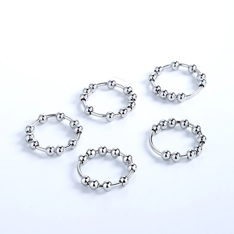 Anillo Giratorio Para La Ansiedad Para Mujer Cuentas Giratorias De Cobre Alivio Del Estrés Joyería Geométrica