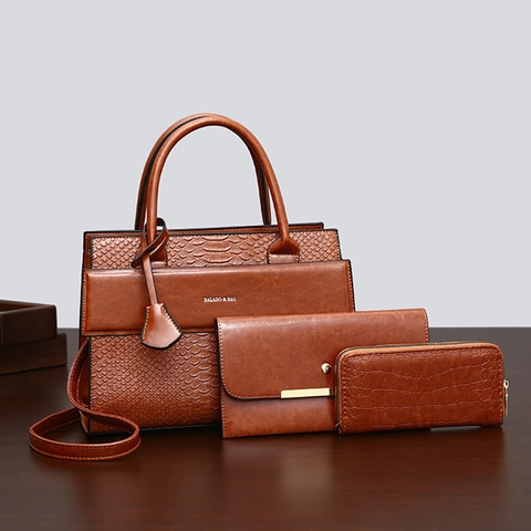 Vintage Krokodil Muster Damen PU Leder Handtaschen Set Große Kapazität Tote Schultertasche Mit Geldbörse Und Beutel Für Den Alltag