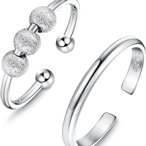 Fidget Spinning Beads Rings Copper Adjustable Open Anxiety Relief Stackable Fashion Jewelry For Women