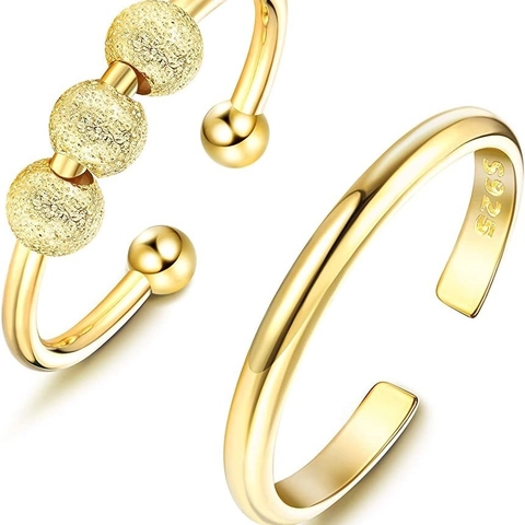 Fidget Spinning Beads Rings Copper Adjustable Open Anxiety Relief Stackable Fashion Jewelry For Women