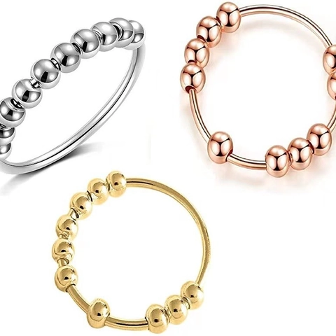 Anillo Giratorio Para La Ansiedad Para Mujer Cuentas Giratorias De Cobre Alivio Del Estrés Joyería Geométrica