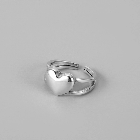 Hollow Double Layer Heart Ring For Women Adjustable Copper Polished Mirror Finish Minimalist Trendy Jewelry Gift