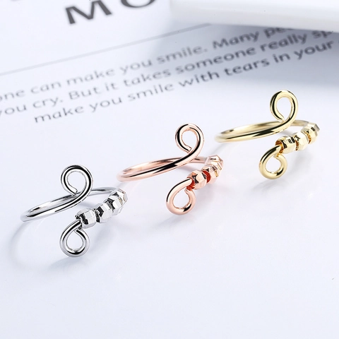 Χάλκινο Δαχτυλίδι Άγχους Spinner Fidget Rings Για Ανακούφιση Από Το Στρες Ρυθμιζόμενη Ανοιχτή Σπείρα Κοσμήματα Με Χάντρες