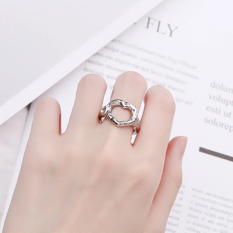 Heart Shape Ring Irregular Lava Texture Copper Adjustable Open Loop Minimalist Liquid Metal Style Fashion Jewelry For Women