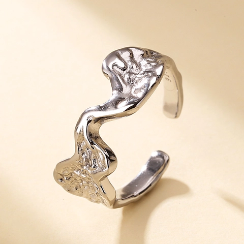 Irregular Lava Texture Open Ring Copper Liquid Metal Style Minimalist Adjustable Finger Jewelry For Men Women