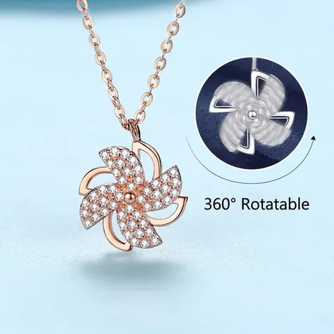 Rotierbare Windmühle Anhänger Halskette Kupfer Zirkonia 360 Grad Drehend Fidget Schmuck Einfache Schlüsselbeinkette Für Damen