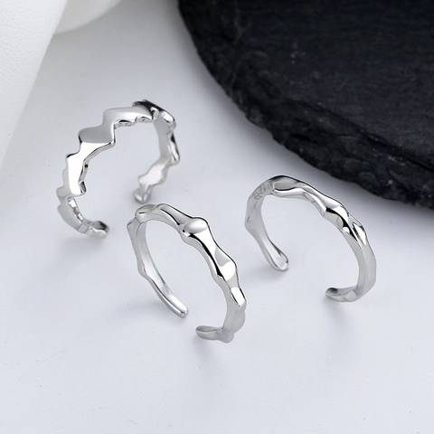 Verstellbare Offene Ringe Für Damen Unregelmäßige Wellen Liquid Metal Textur Minimalistisch Retro Stil Schmuck S925 Gestempelt