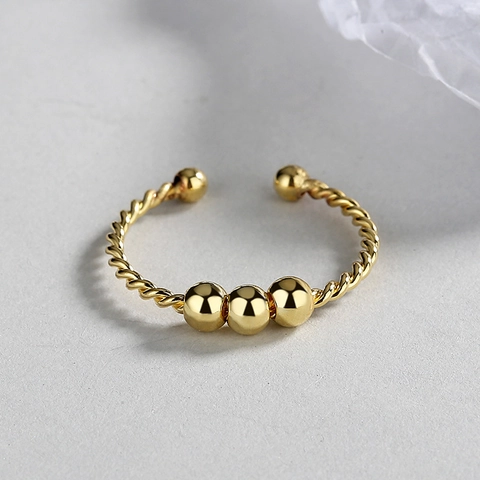 Fidget Ringe Für Angstzustände Damen Kupfer Gedrehtes Band Rotierende Perlen Verstellbare Offene Modeschmuck Minimalistisch