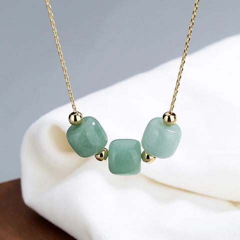 Collana Con Pendente In Pietra Verde Quadrata Rame Placcato Oro Argento Gioielli Geometrici Minimalisti Da Donna