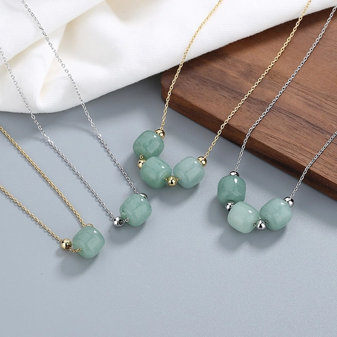 Collana Con Pendente In Pietra Verde Quadrata Rame Placcato Oro Argento Gioielli Geometrici Minimalisti Da Donna