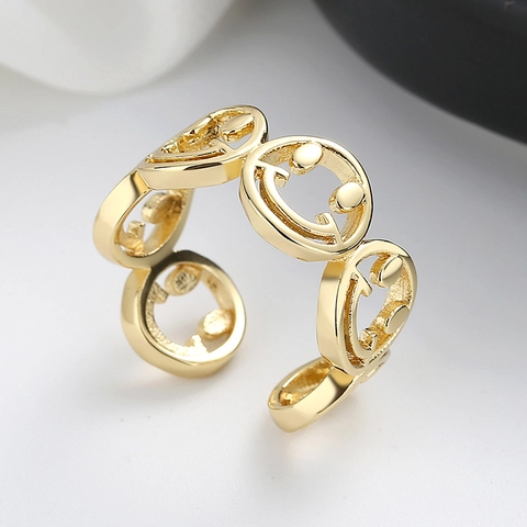 Smiley Open Ring Met Meerlaagse Look Verstelbaar Koperen Happy Face Vingerband Retro Punk Sieraden