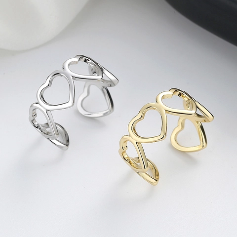 Hollow Heart Ring Copper Opening Adjustable Band Elegant Romantic Ins Style Jewelry For Women Girls