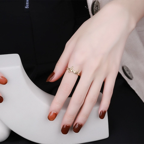 Luck Buchstaben Ring Minimalistisches Kupfer Plattiert Verstellbar Offen Mode Schmuck Für Frauen