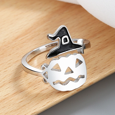 Halloween Adjustable Rings Pumpkin Witch Hat Ghost Broom Boo Hollow Out Copper Silver Plated Jewelry Party Favors