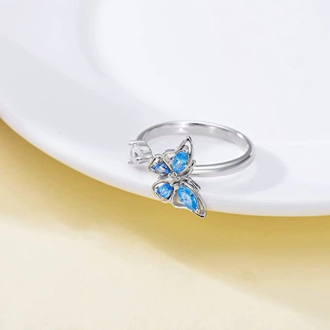 Anillo Giratorio De Mariposa Para Mujer Ajustable Abierto Cobre Circonita Alivio De La Ansiedad Joyería Minimalista