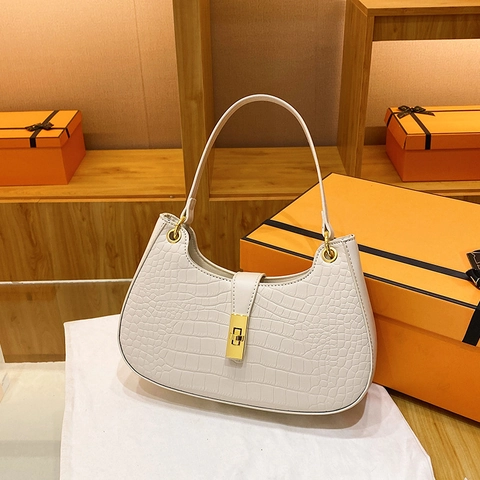 Borsa A Spalla Da Donna In Pelle PU Con Motivo Coccodrillo Mezzaluna Hobo Con Chiusura Dorata Piccola Vintage