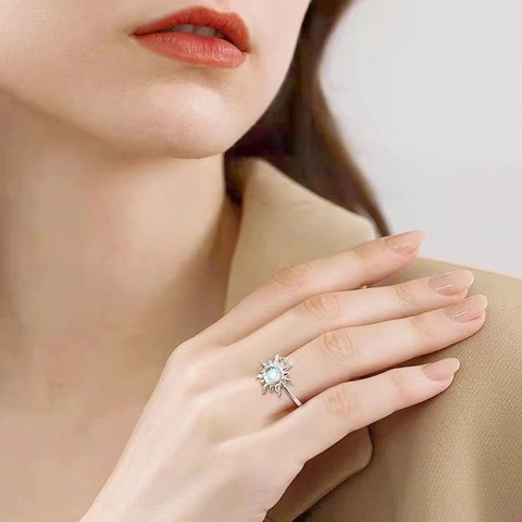 Sonnenblume Mondstein Spinning Ring Kupfer Verstellbar Stressabbau Angst Schmuck Für Damen Mode