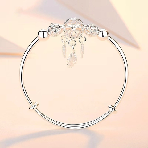 Cupronickel Dreamcatcher Bracelet For Women Adjustable Hollow Beaded Bangle With Feather Tassel Charms Elegant Jewelry Gift
