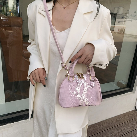 Bolso De Mano Mujer Estampado Serpiente Cuero PU Forma Concha Bolso Bandolera Herrajes Dorados Correa Ajustable Chic