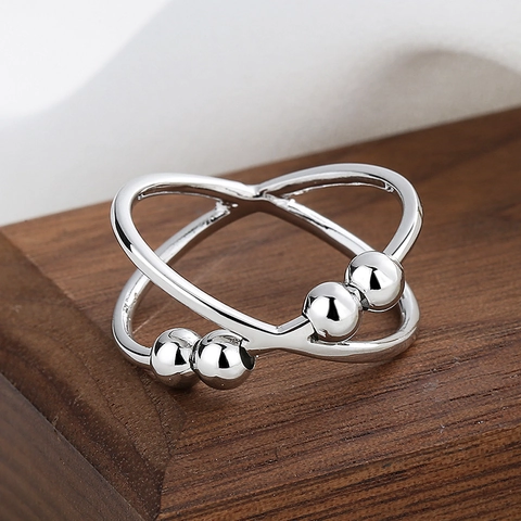 Anxiety Ring With Movable Beads Copper Spinner Stress Relief Fidget Rings Adjustable Open Design Minimalist For Women